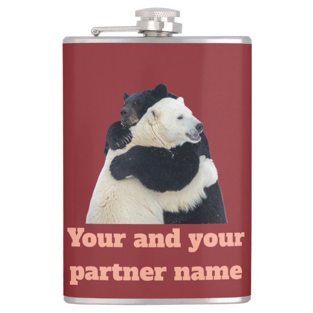 Bear Hug Love (Customizable) Flask (Front)