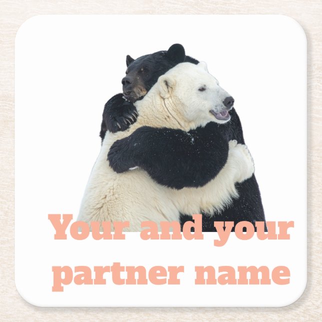 Bear Hug Love (Customizable) Square Paper Coaster (Front)