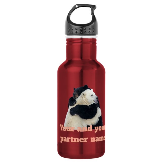 Bear Hug Love (Customizable) Stainless Steel Water Bottle (Front)