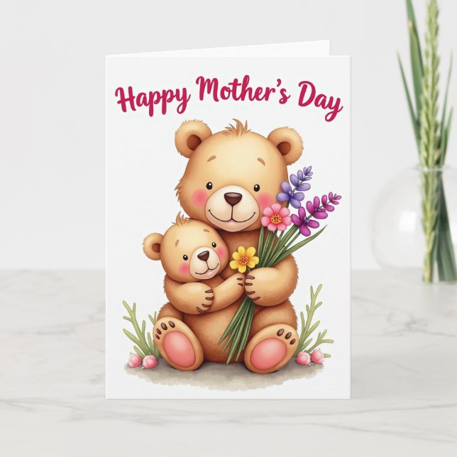 Bear Hug Mothers Day Floral Card (Front)