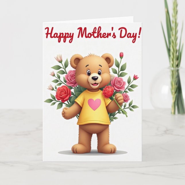 Bear Hug Mothers Day Rose Card (Front)