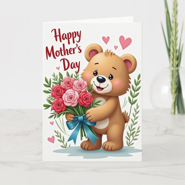 Bear Hug Mothers Day Roses Card (Front)