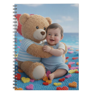 Bear hugging a baby notebook