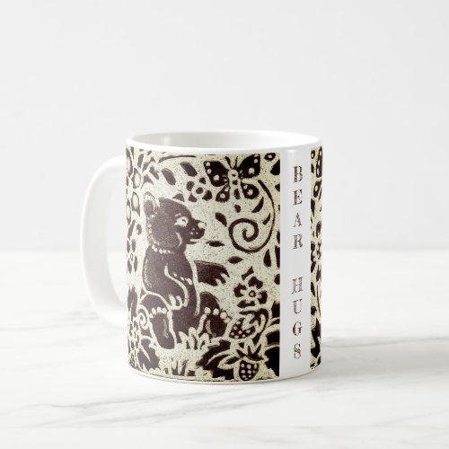 Bear Hugs Brown Bear Cubs Floral Butterfly Batik Coffee Mug