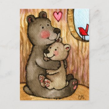 Bear Hugs - Cute Teddy Bear Art Postcard by yarmalade at Zazzle