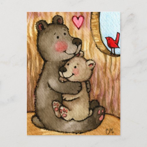 Bear Hugs - Cute Teddy Bear Art Postcard