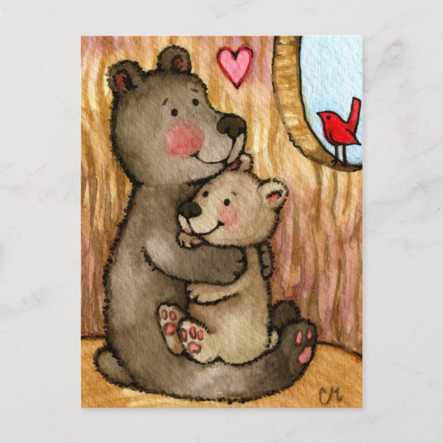 Bear Hugs - Cute Teddy Bear Art Postcard (Front)