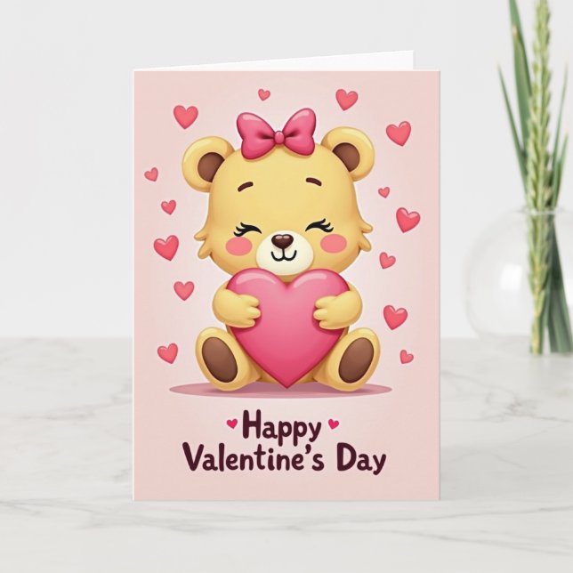 Bear Hugs Hearts Valentines Day Card (Front)