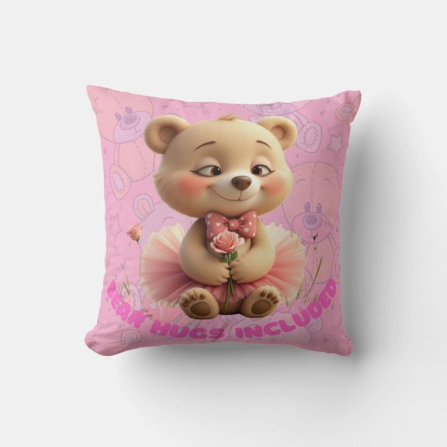 Bear Hugs Included – Sweet Tutu Bear  Throw Pillow (Front)