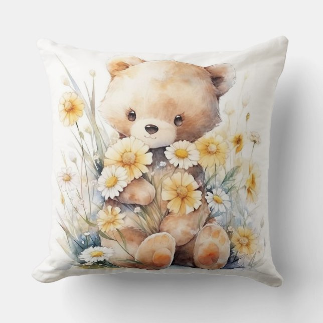 Bear Hugs on Demand: Teddy Bear Clipart Throw Pill Pillow (Front)