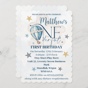 Bear in a Balloon ONEderful 1st Birthday Invites
