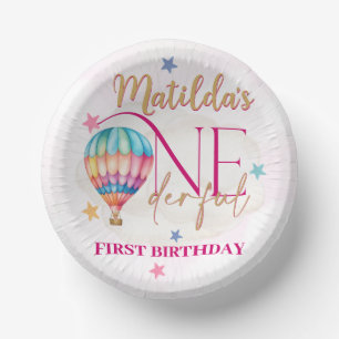 Bear in a Pink Balloon 7" Round Paper Plates Bowls