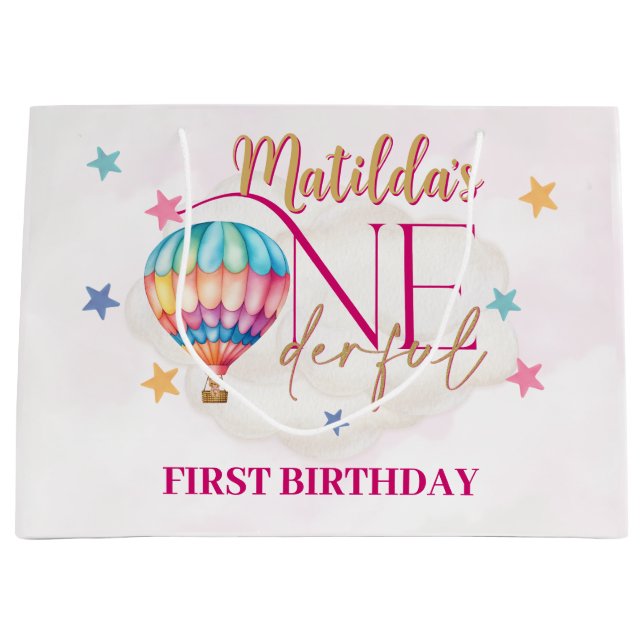 Bear in a Pink Balloon Large Gift Bag (Front)