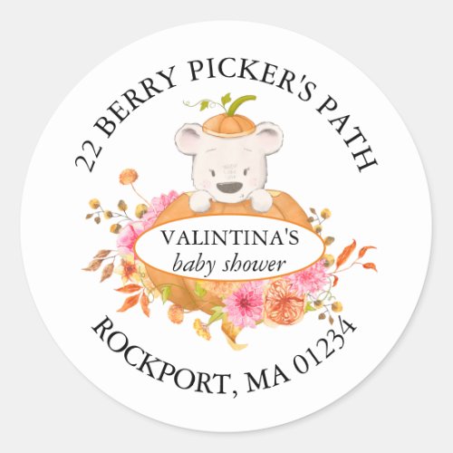 Bear in a Pumpkin Baby Shower Return Address Label