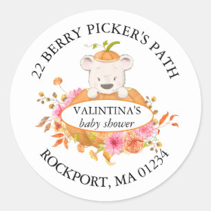 Bear in a Pumpkin Baby Shower Return Address Label