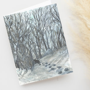 Bear in a Snowy Forest Watercolor Blank Letterpress Thank You Card