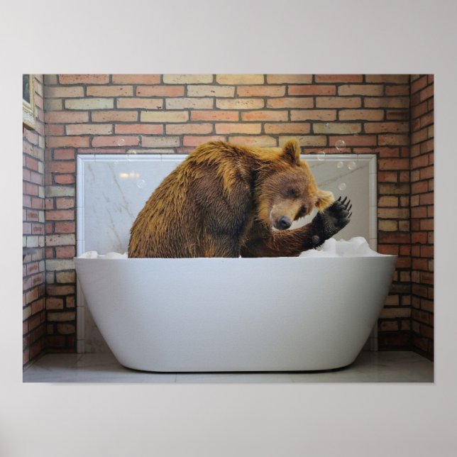 Bear  in Bathtub Bubble bath Animal   Poster (Front)