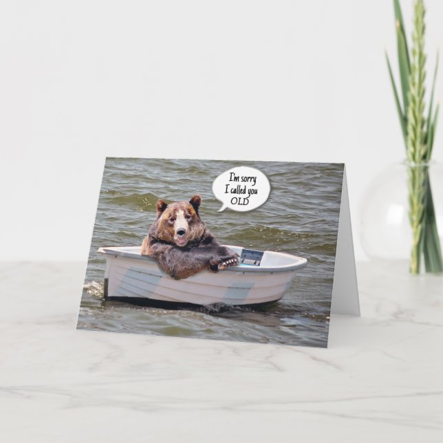 Bear In Boat Birthday Humor Card (Front)