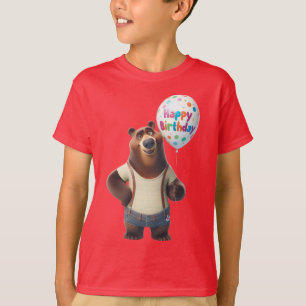  Bear in Denim Shorts, Happy Birthday, by Natasha  T-Shirt