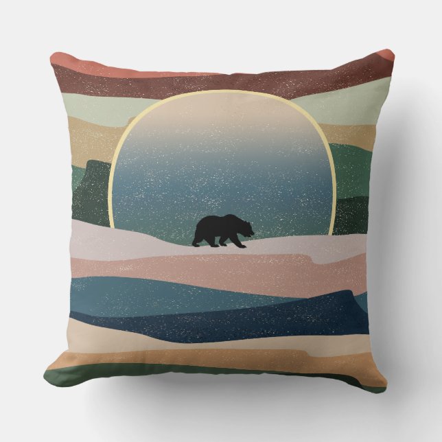 BEAR IN DESERT SUNSET THROW PILLOW (Front)