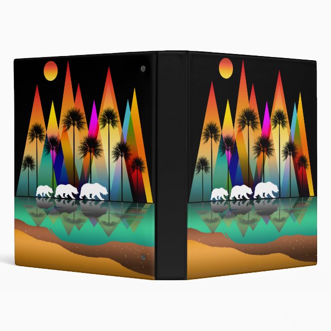 Bear In Forest Modern Mountains 3 Ring Binder (Background)