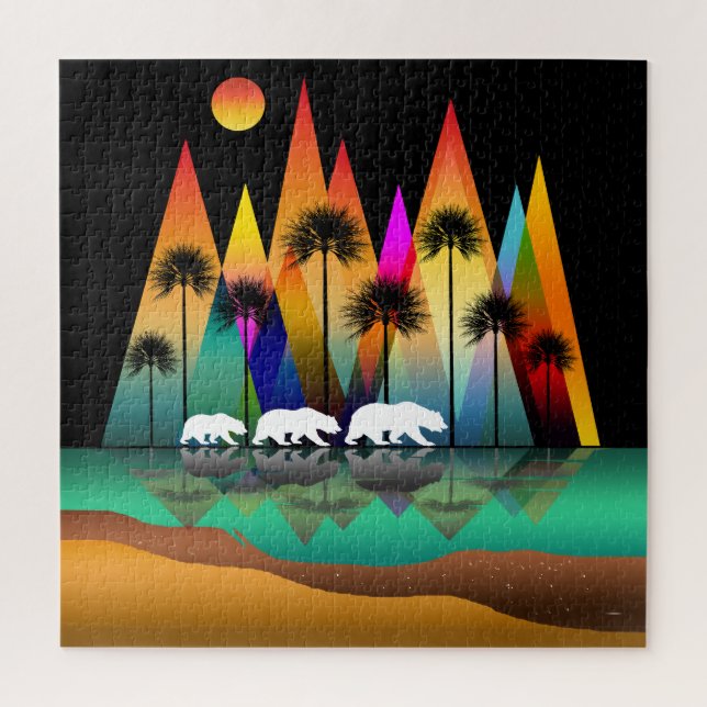 Bear In Forest Modern Mountains Jigsaw Puzzle (Vertical)