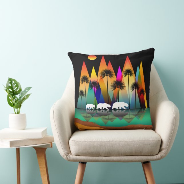 Bear In Forest Modern Mountains Throw Pillow (Chair)