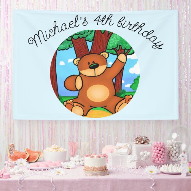 Bear in grassland birthday  banner (Party)