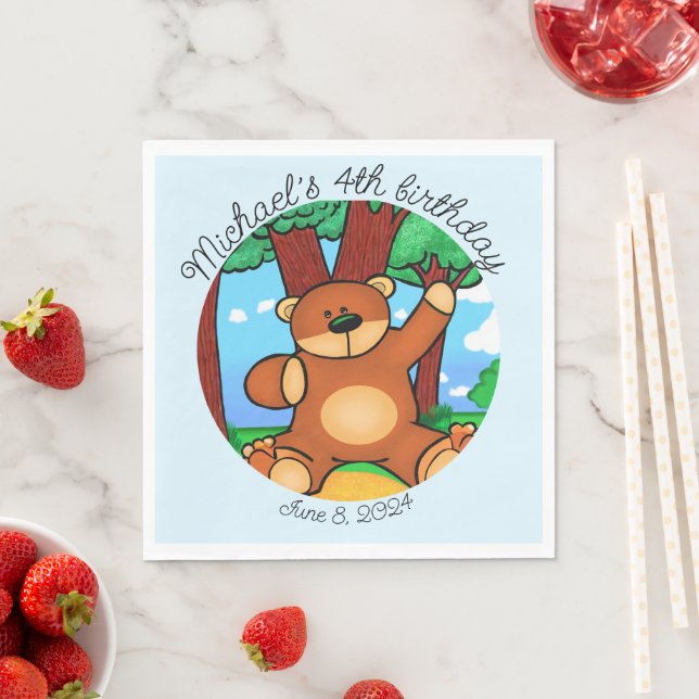 Bear in grassland birthday  napkins (Insitu)