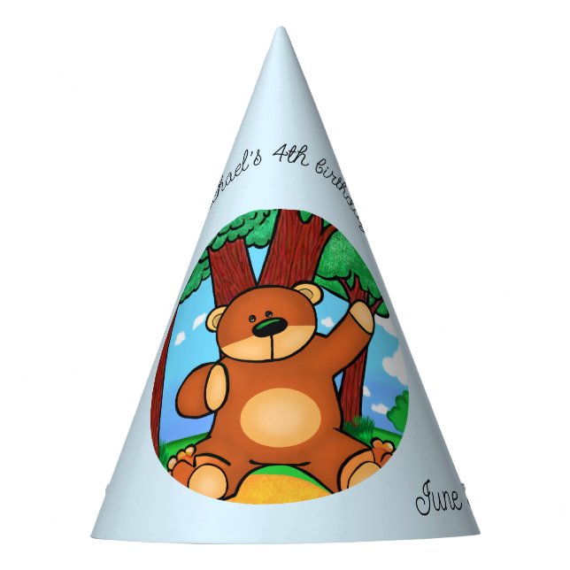 Bear in grassland birthday party hat (Front)