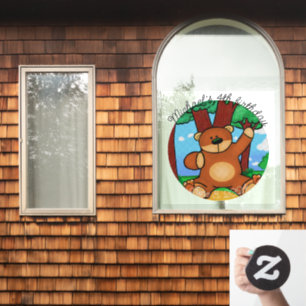 Bear in grassland birthday window cling