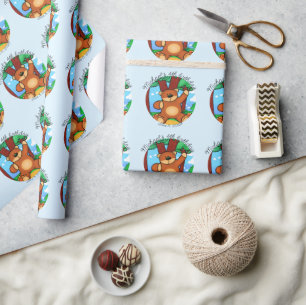Bear in grassland birthday wrapping paper