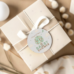 Bear in Green Hot Air Balloon Baby Shower Classic Round Sticker