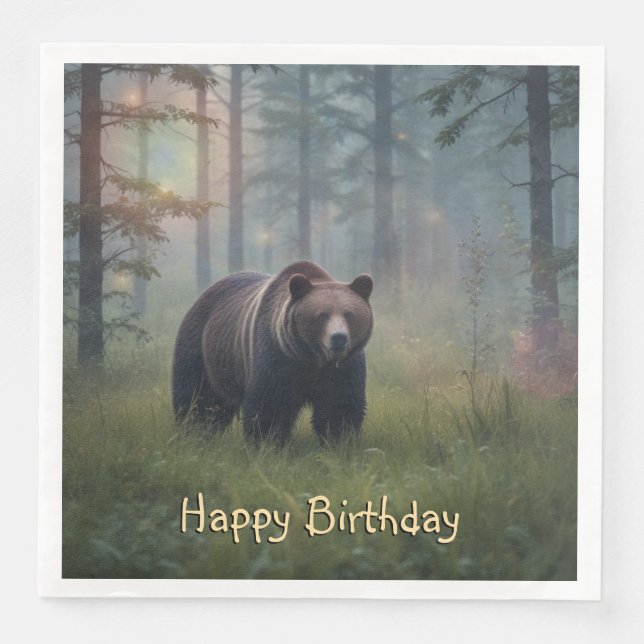 Bear in Magical Forest Paper Dinner Napkins (Front)