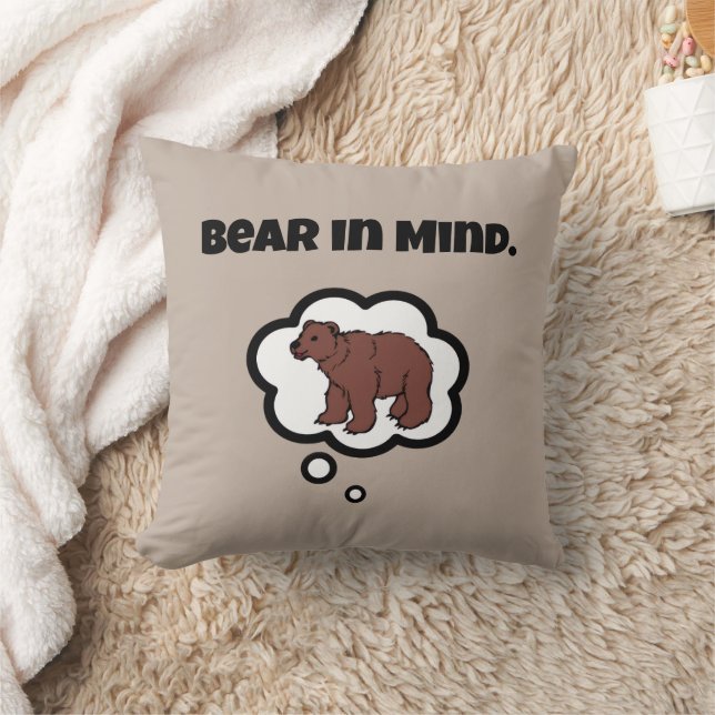 Bear in Mind – Funny Pun Cartoon Bear Design Throw Pillow (Blanket)