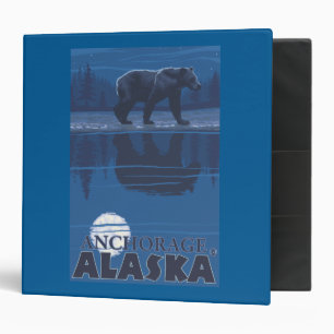 Bear in Moonlight - Anchorage, Alaska 3 Ring Binder