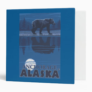 Bear in Moonlight - Anchorage, Alaska 3 Ring Binder
