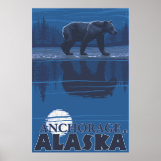 Bear in Moonlight - Anchorage, Alaska Poster