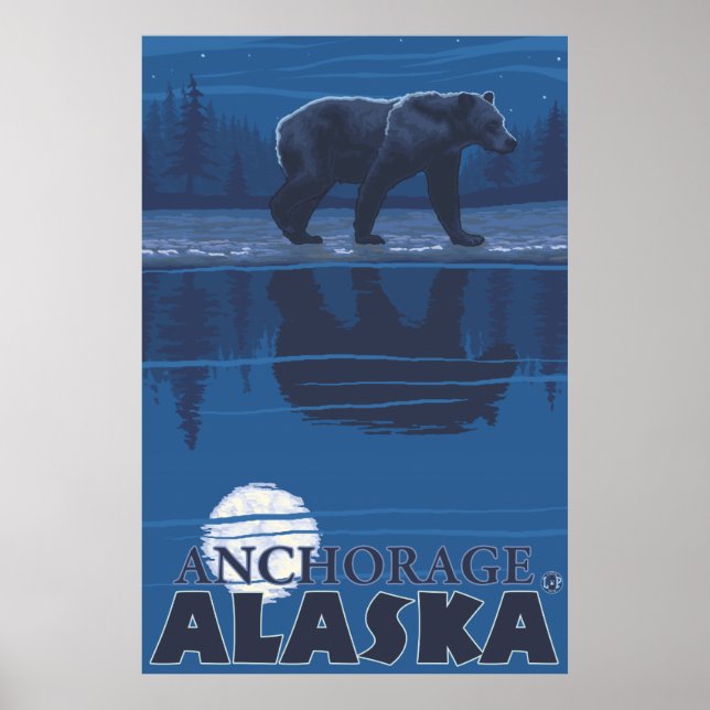 Bear in Moonlight - Anchorage, Alaska Poster (Front)
