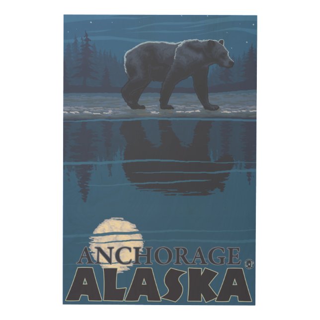 Bear in Moonlight - Anchorage, Alaska Wood Wall Decor (Front)