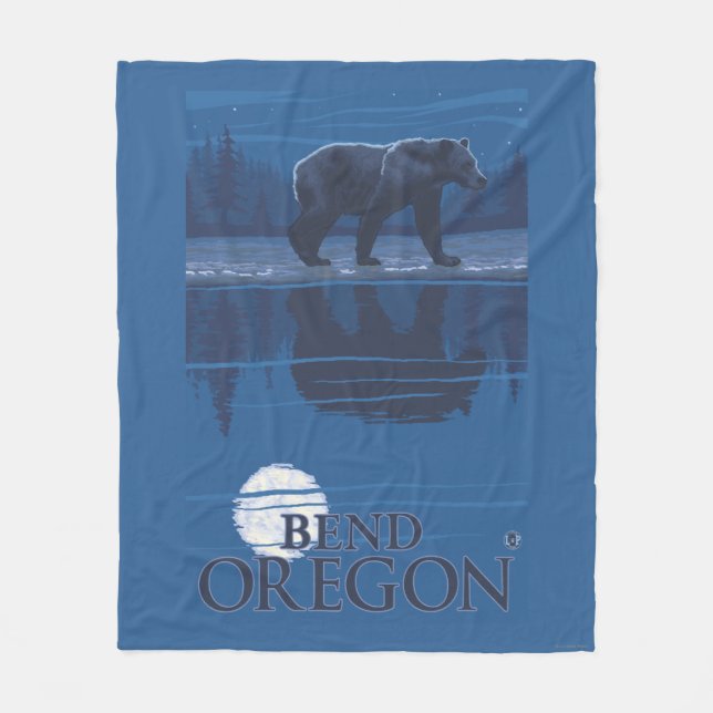 Bear in Moonlight - Bend, Oregon Fleece Blanket (Front)