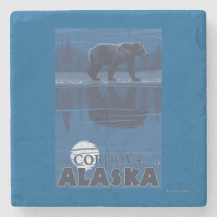 Bear in Moonlight - Cordova, Alaska Stone Coaster