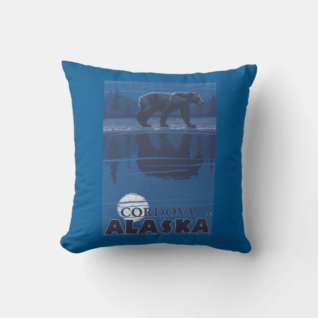 Bear in Moonlight - Cordova, Alaska Throw Pillow (Front)