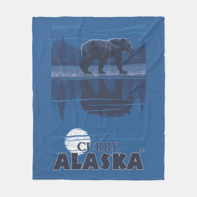 Bear in Moonlight - Curry, Alaska Fleece Blanket (Front)