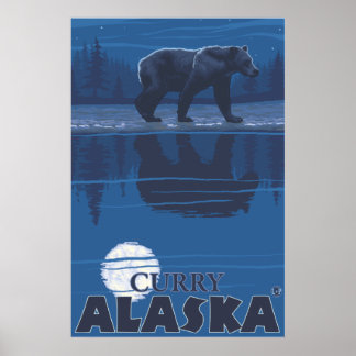 Bear in Moonlight - Curry, Alaska Poster