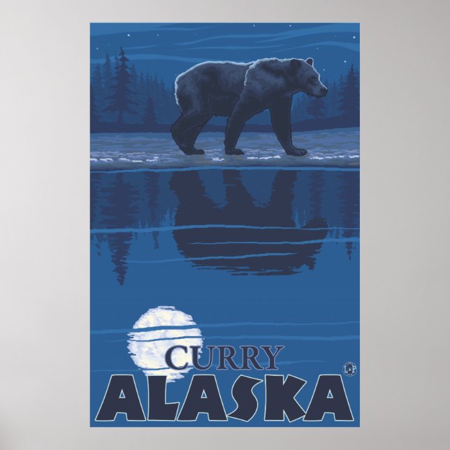 Bear in Moonlight - Curry, Alaska Poster (Front)