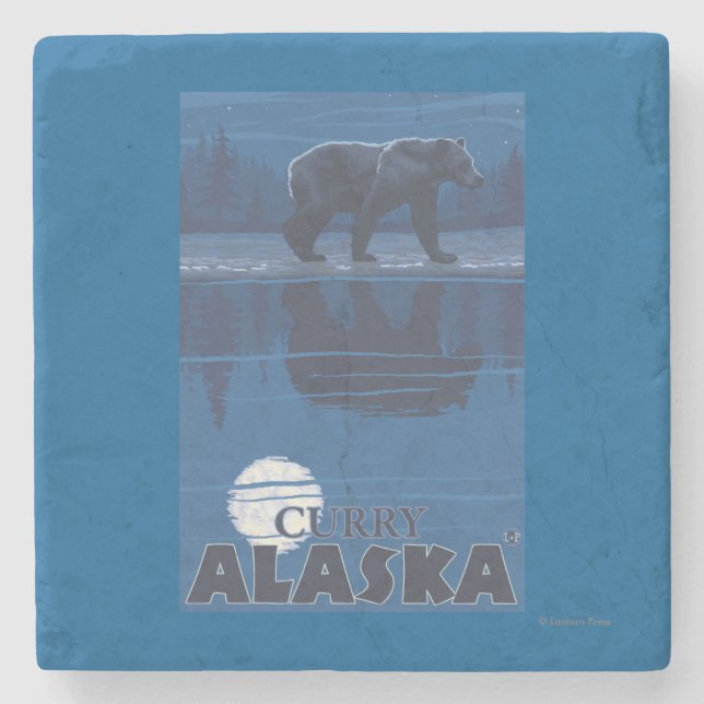 Bear in Moonlight - Curry, Alaska Stone Coaster (Front)