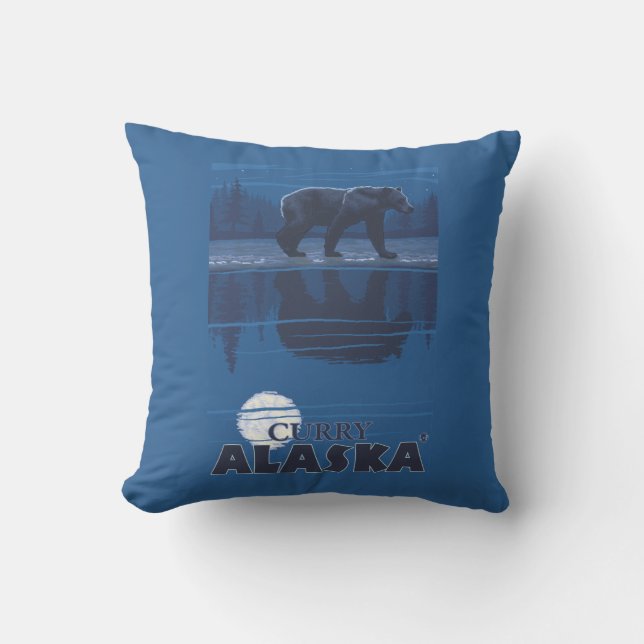 Bear in Moonlight - Curry, Alaska Throw Pillow (Front)