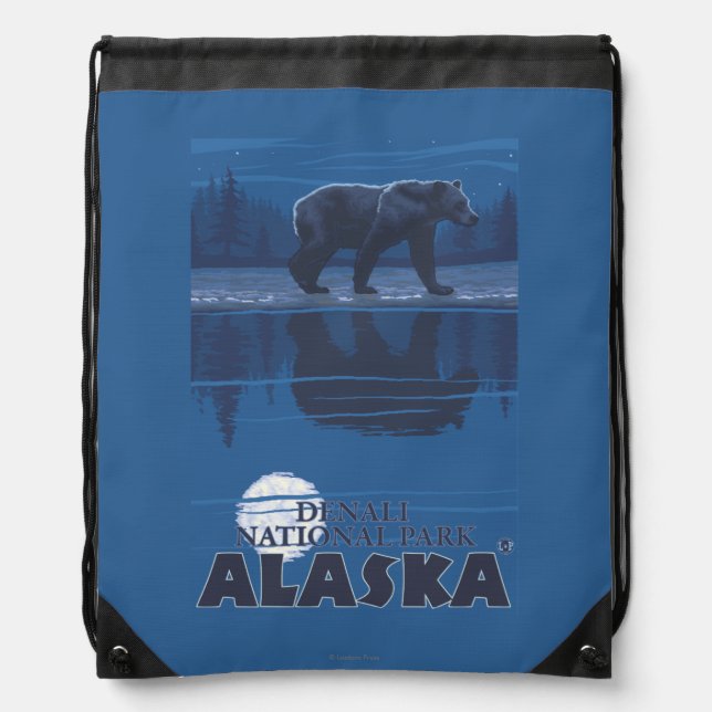 Bear in Moonlight - Denali National Park, Alaska Drawstring Bag (Front)