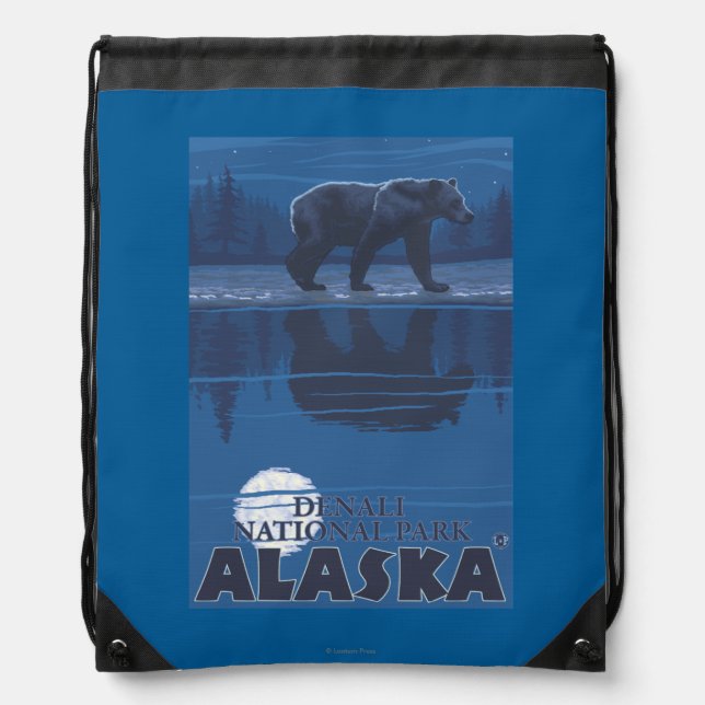 Bear in Moonlight - Denali National Park, Alaska Drawstring Bag (Front)